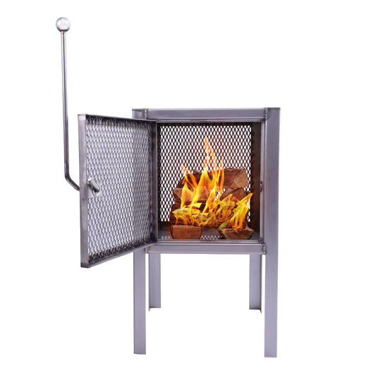 Outdoor Firepit with Heating Surface – Stainless Steel