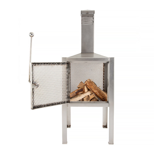 Outdoor Firepit with Chiminea - Stainless Steel